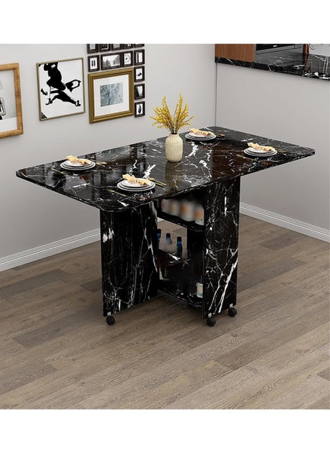 Folding Dining Table Drop Leaf Table with 6 Wheels, Kitchen Table with 2-Layer Storage Shelves, Multifunctional Extension Space Saving Dinner Table for Bedroom Dining Room Home