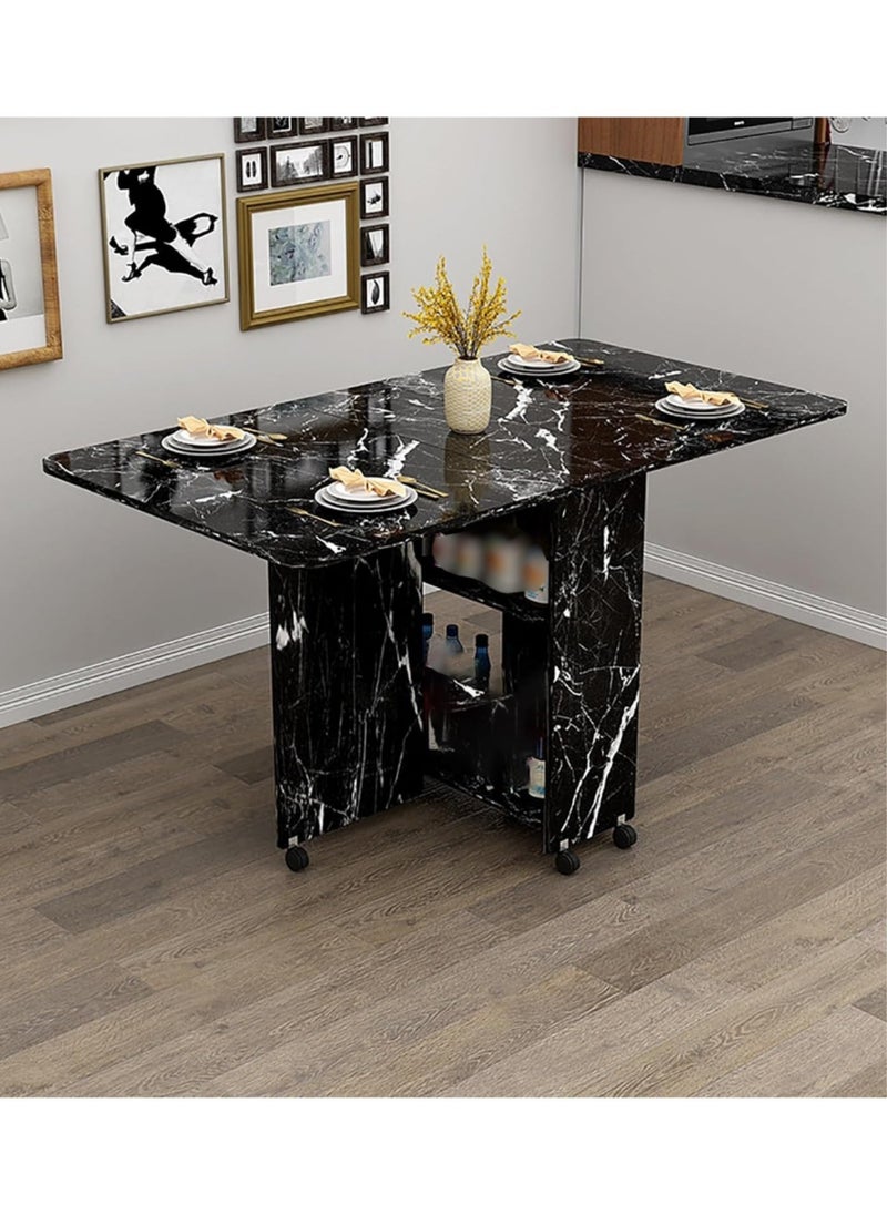Generic - Folding Dining Table Drop Leaf Table with 6 Wheels, Kitchen Table with 2-Layer Storage Shelves, Multifunctional Extension Space Saving Dinner Table for Bedroom Dining Room Home - Image 1