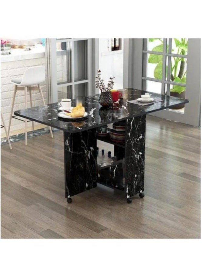 Generic - Folding Dining Table Drop Leaf Table with 6 Wheels, Kitchen Table with 2-Layer Storage Shelves, Multifunctional Extension Space Saving Dinner Table for Bedroom Dining Room Home - Image 1