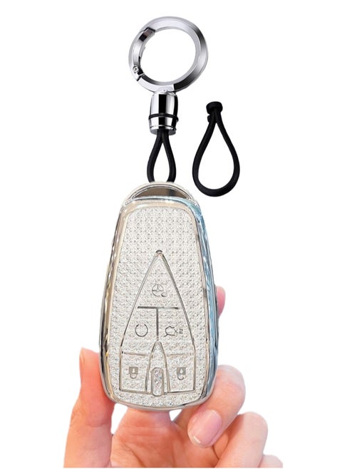 OUYoo For Changan TPU Key Fob Cover Case Shell with Keychain for UNI UNI-T CS75 Eado Plus UNI-K CS85 Alsvin UNI-V0 CS95 CS35 .（Crystal white）