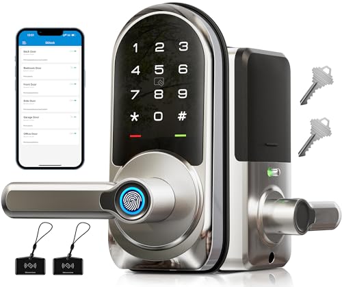 Veise RZ09 Smart Lock, 7-in-1 Keyless Entry with Handle Set, APP Control Fingerprint Deadbolt for Front Door, Electronic Digital Locks with Keypad, Satin Nickel - Image 1
