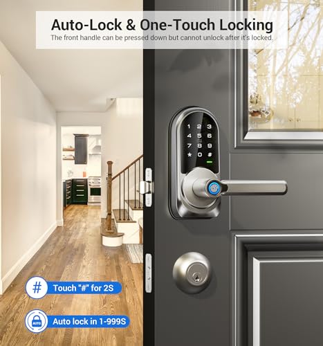 Veise RZ09 Smart Lock, 7-in-1 Keyless Entry with Handle Set, APP Control Fingerprint Deadbolt for Front Door, Electronic Digital Locks with Keypad, Satin Nickel - Image 4