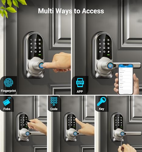 Veise RZ09 Smart Lock, 7-in-1 Keyless Entry with Handle Set, APP Control Fingerprint Deadbolt for Front Door, Electronic Digital Locks with Keypad, Satin Nickel - Image 3
