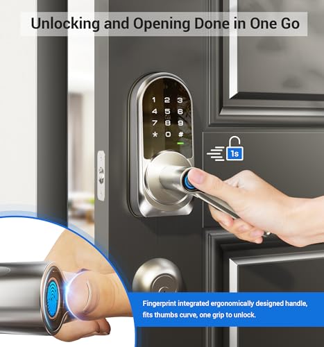 Veise RZ09 Smart Lock, 7-in-1 Keyless Entry with Handle Set, APP Control Fingerprint Deadbolt for Front Door, Electronic Digital Locks with Keypad, Satin Nickel - Image 2