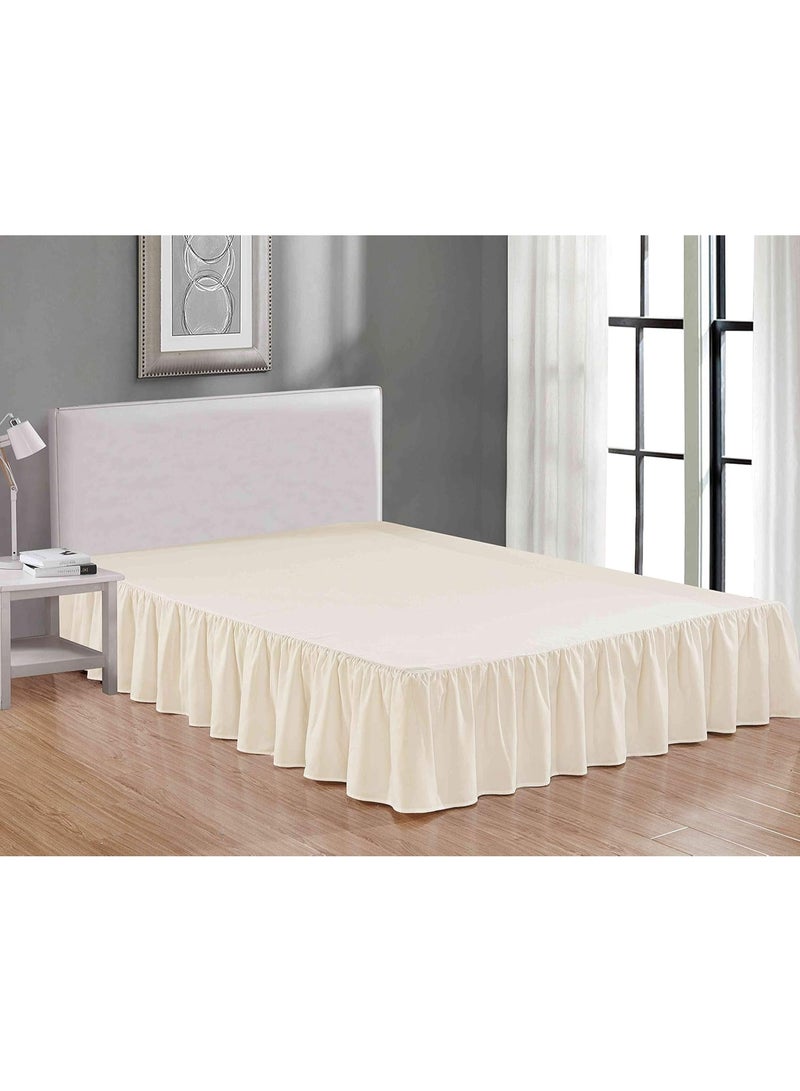 Sheets & Beyond Wrap Around Solid Microfiber Luxury Hotel Quality Fabric Bedroom Gathered Ruffled Bedding Bed Skirt 14 Inch Drop (Queen, Beige) - Image 1