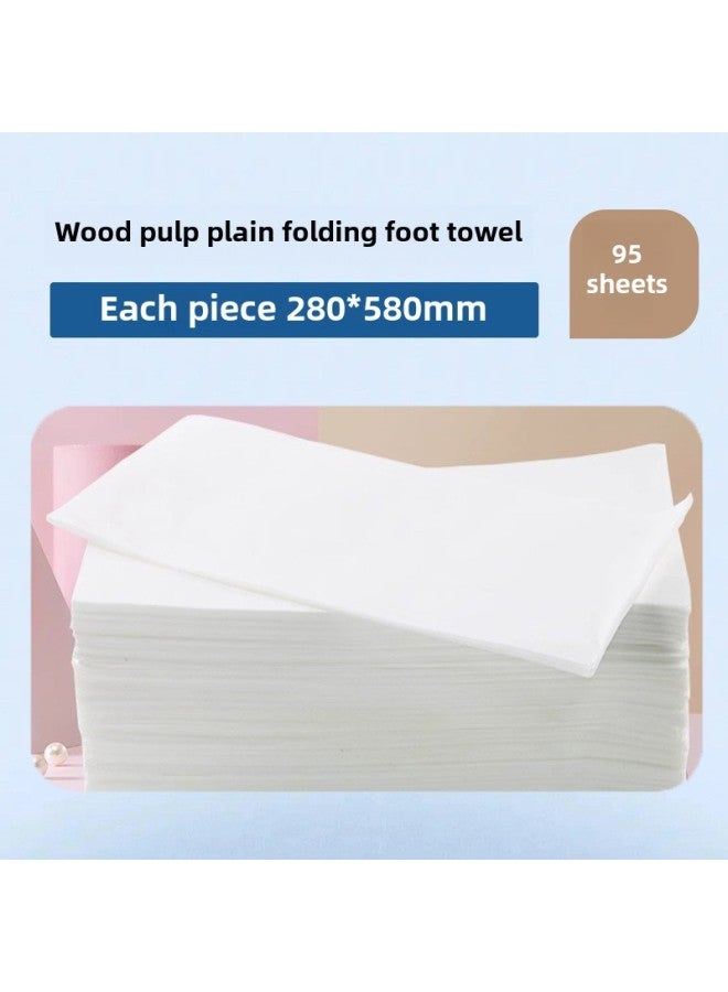 Disposable Towel Wood Pulp Foot Therapy Foot Bath Special Foot Wipe Beauty Salon Pillow Towel Household Hairdressing Shop Nail Tissue-Color:Wood Pulp Plain Folding 28*58cm 【95 Sheets】 - Image 1