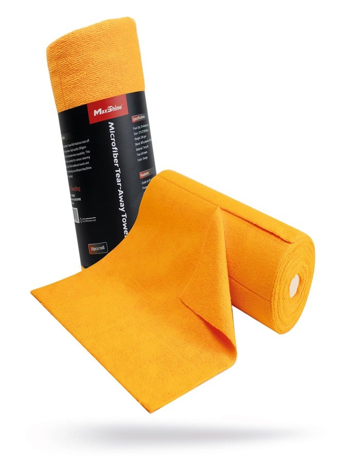 Maxshine Universal Orange Microfiber Tear-Away Towel Roll - 30 Reusable 12"x12" Sheets - 260GSM Terry Microfiber - Eco-Friendly, Lint-Free Cleaning Towels for Auto, Home & Garage - Image 1
