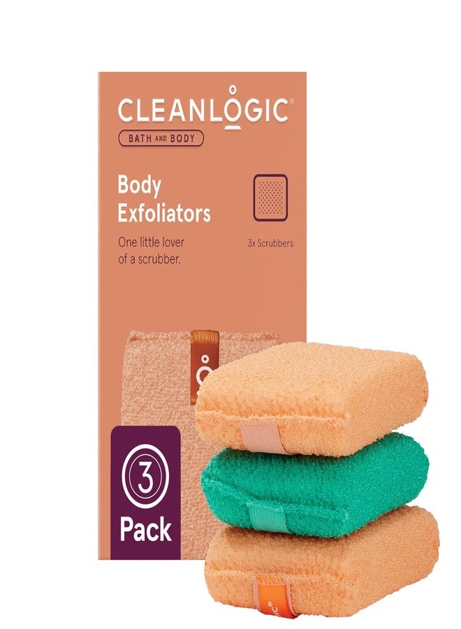 Cleanlogic Bath and Body Exfoliating Body Scrubber, Small Exfoliator Tool for Smooth and Softer Skin, Daily Skincare Routine, Assorted Colors, 3 Count Value Pack - Image 1