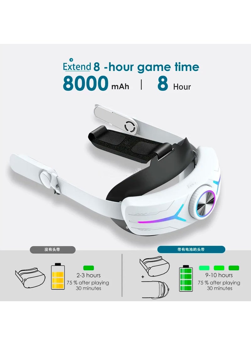 Generic 2in1 Charging Head Strap for Oculus Quest 2 Adjustable Alternative 8000mAh Head Strap For Oculus Quest 2 VR Accessories (White)  - Image 4