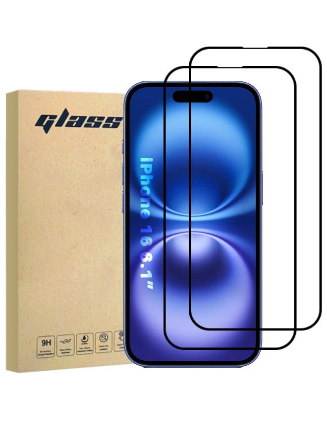 Glass 2 Pack iPhone 16 Screen Protector, HD Full Cover Tempered Glass Screen Protector, [9H Hardness][Smooth Touch][Anti-Fingerprint][Anti-Scratch][Bubble-Free] Screen Protector for iPhone 16 6.1 inch (Boxed, 2PCS)  - Image 1