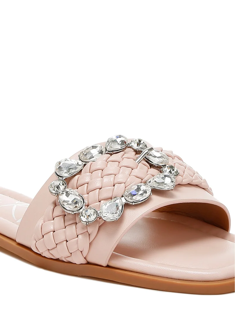 London Rag Diamante Flat Sandals in Pink