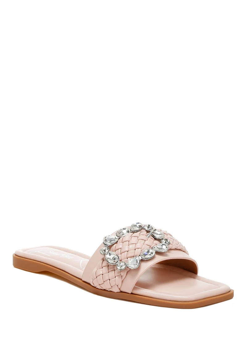 London Rag Diamante Flat Sandals in Pink