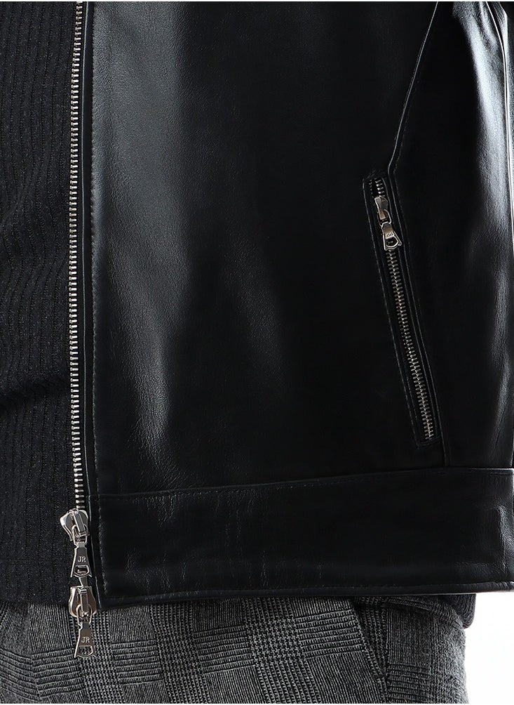Generic (beckham) Men's Stand Collar Leather Jacket Motorcycle Lightweight genuine Leather Outwear  - Image 5