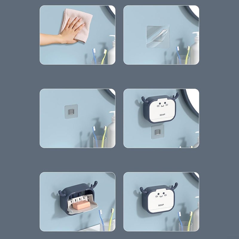 Cyrox Bathroom Shower Bathtub Kitchen Sink Accessory Soap Holder Tray with Lid Cover Detachable Drain Tray Wall Mounted Double Soap Holder (1Pcs) - Image 5