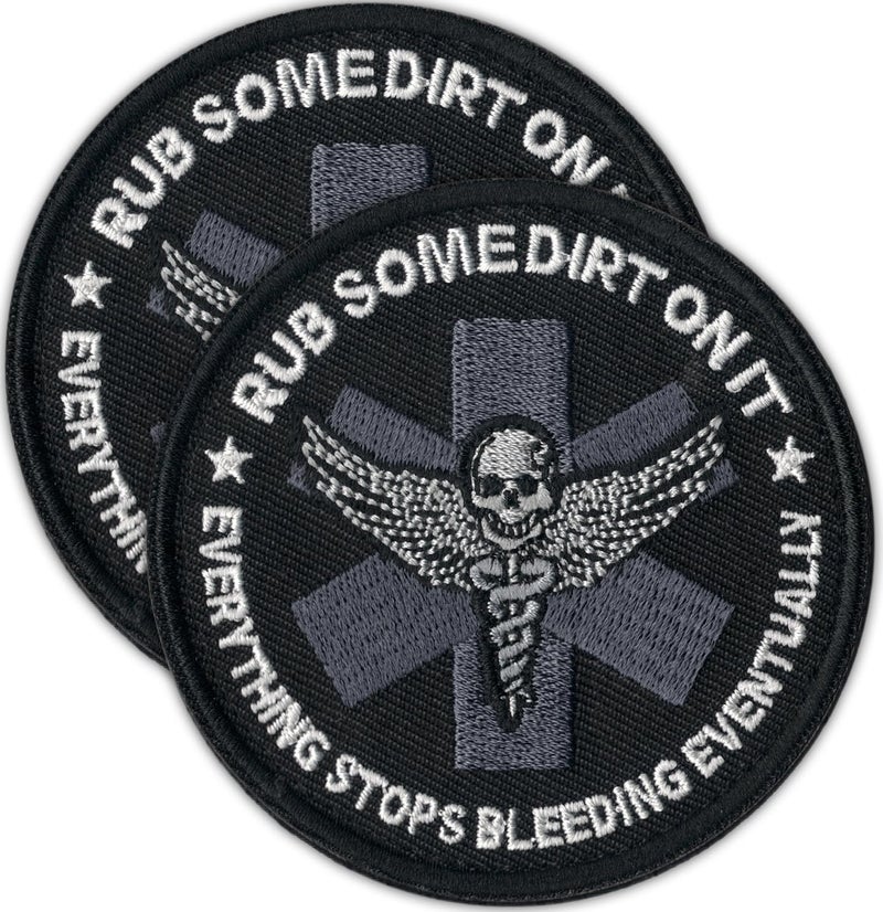 Laughing Lizards Rub Some Dirt On It Patch (2-Pack) | Funny Medic EMT Morale Patches for Backpacks, EMS Paramedic Military Patch for IFAK, Plate Carrier, Vest, Backpack, etc. - Image 1