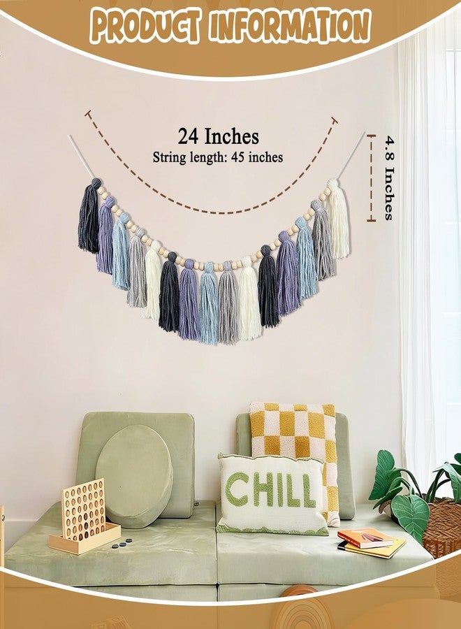 XYDEG Boho Classroom Decor Tassel Garland,Blue Wall Decor for Classroom, Bulletin Board Decorations，Nursery Boho Tassel Banner, Kids Room, Baby Shower, Summer Coastal Party - Image 5