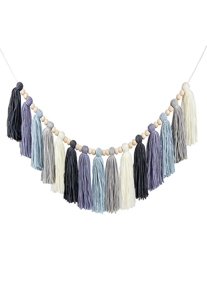 XYDEG Boho Classroom Decor Tassel Garland,Blue Wall Decor for Classroom, Bulletin Board Decorations，Nursery Boho Tassel Banner, Kids Room, Baby Shower, Summer Coastal Party - Image 1
