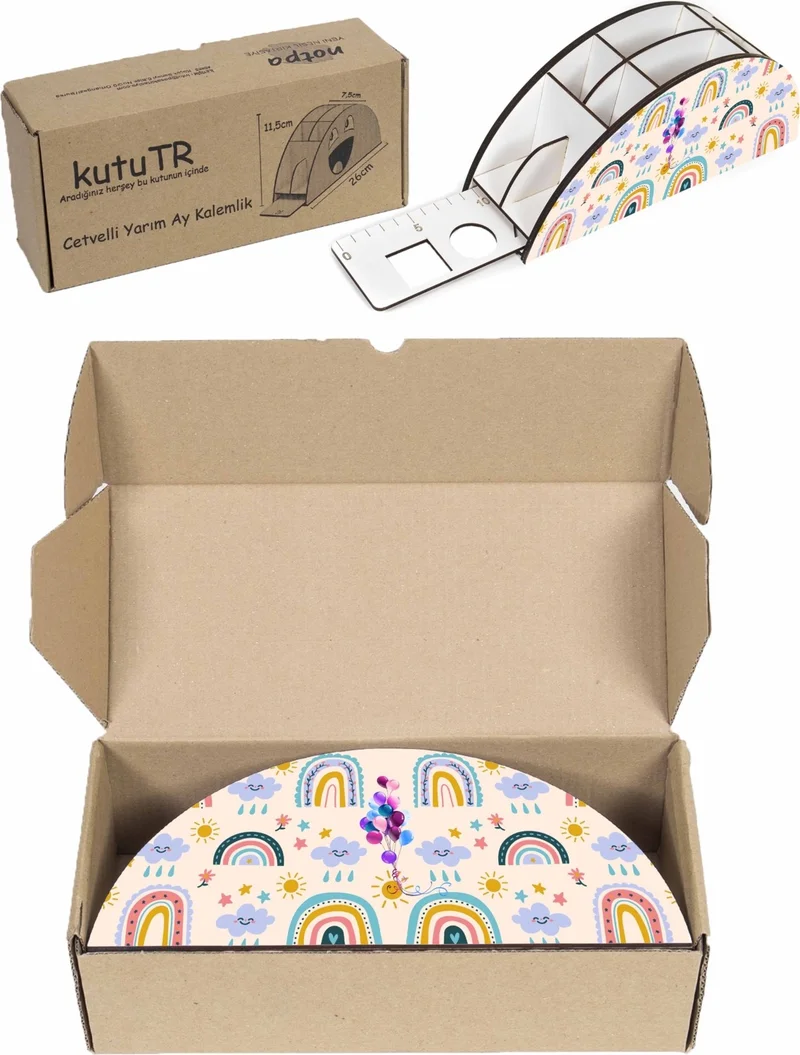 Notpa Wooden VIP Desktop Pen Holder Box with Balloon and Ruler Organizer for Children VIP40