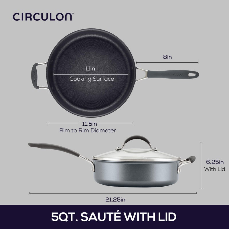Circulon A1 Series with ScratchDefense Technology Nonstick Induction SautÃ© Pan with Helper Handle and Lid, 5 Quart, Graphite - Image 3