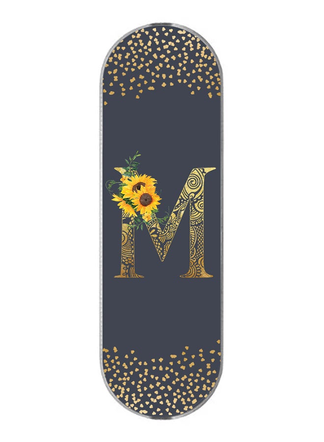 3-In-1 Universal Mobile Phone Grip Holder- Custom Monogram Initial Letter Mandala Floral Pattern Alphabet - M (Grey)