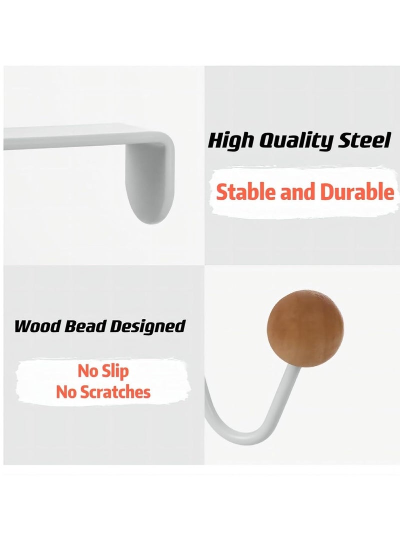 SYOSI Over The Door Hooks 4 Pack Heavy Duty Organizer Hooks with Double Wood Hooks Door Hanging Hooks for Hanging Coats Hats Robes Towels Bathroom Living Room Kitchen Clothes Shoe Bag White - Image 4