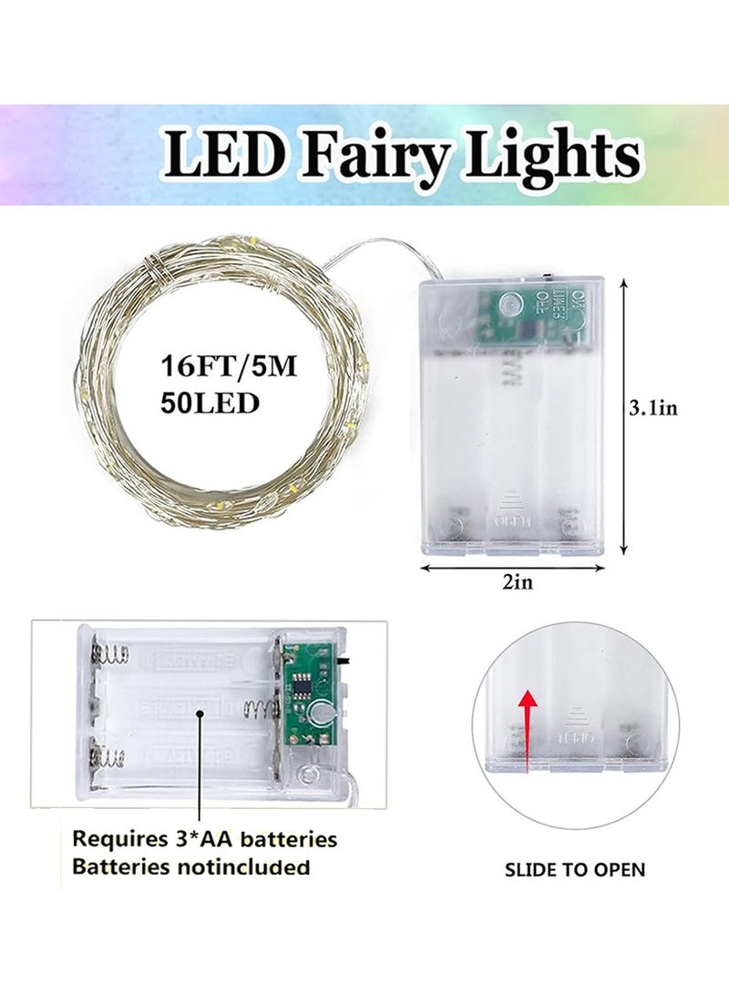 Chocisong 50LEDs Eid Fairy Lights, 5M Fairy Lihgts, Silver Wire, Battery Operated, 2 Modes, for Eid Party Home Decoration (Multicolor) - Image 2