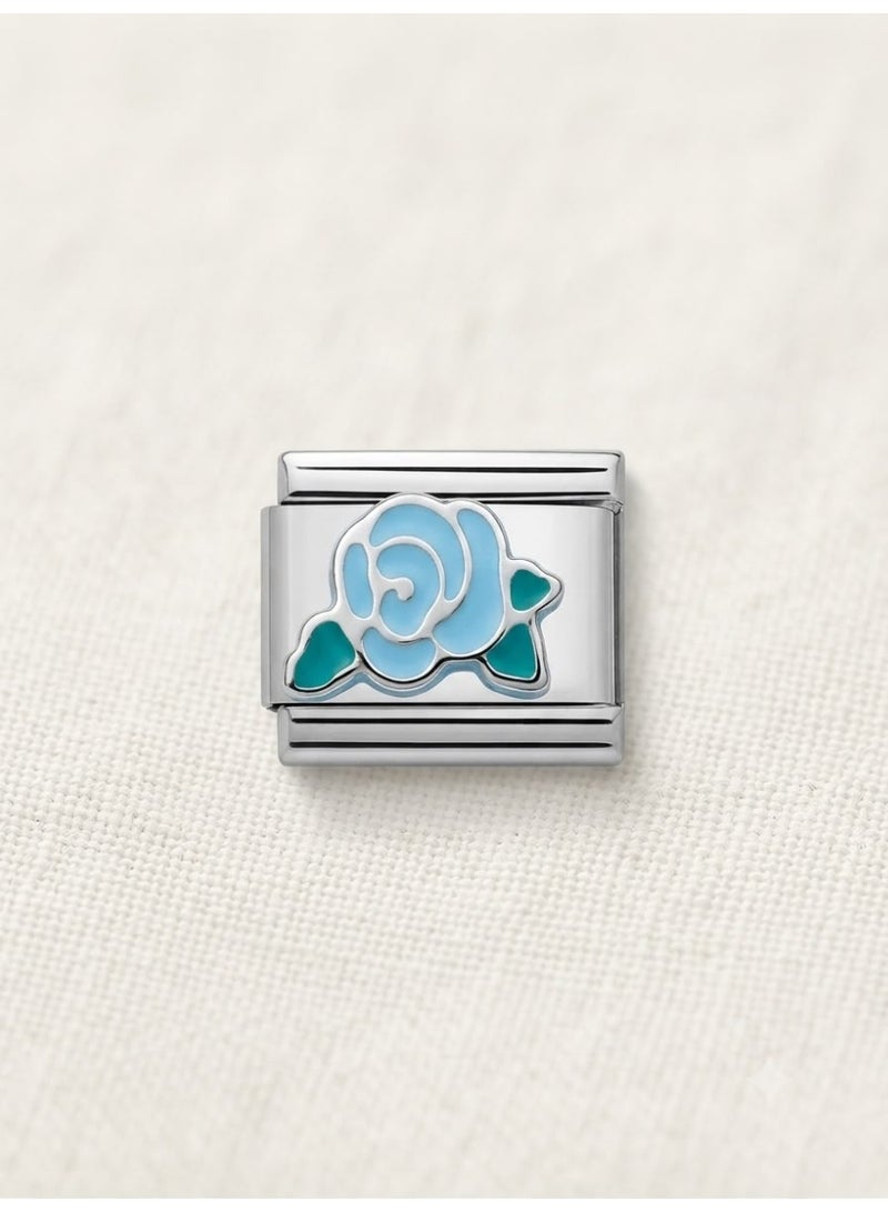 Enamel Blue Rose Floral Charm