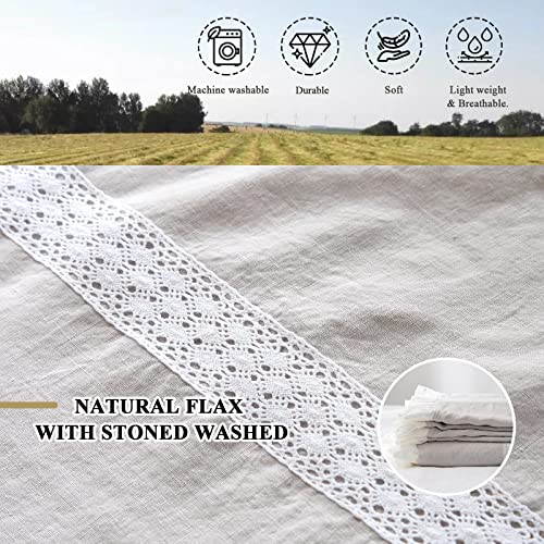 Simple&Opulence 100% Linen Duvet Cover Set (104"x92") Floral Flax King Size, Shabby Chic Ruffle Edge Lace Insert Decoration, 3 Pcs Farmhouse Bedding-1 Comforter Cover 2 Pillow Shams, Floral Grey - Image 3