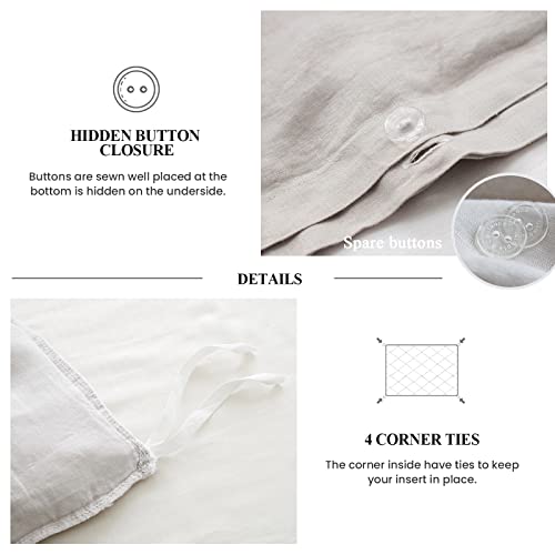Simple&Opulence 100% Linen Duvet Cover Set (104"x92") Floral Flax King Size, Shabby Chic Ruffle Edge Lace Insert Decoration, 3 Pcs Farmhouse Bedding-1 Comforter Cover 2 Pillow Shams, Floral Grey - Image 4