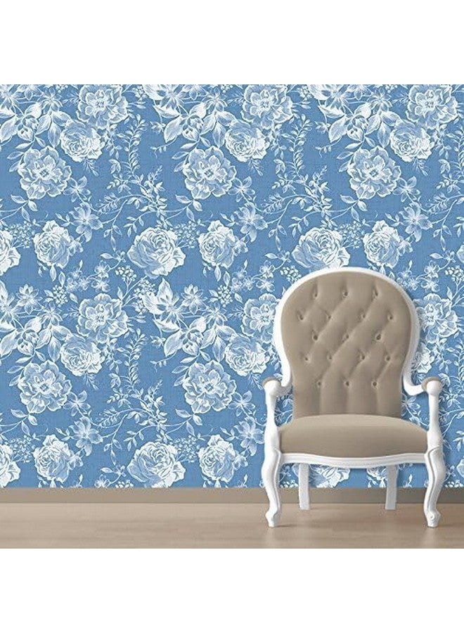 بيبر بلان ديزاين ورق حائط لاصق ذاتي ممتاز. اللون الأزرق المائي الزهري (16 × 90 بوصة × 1 لفة / 10 قدم مربع) (80 قدم مربع (للجدار القياسي الكامل)) - Image 1