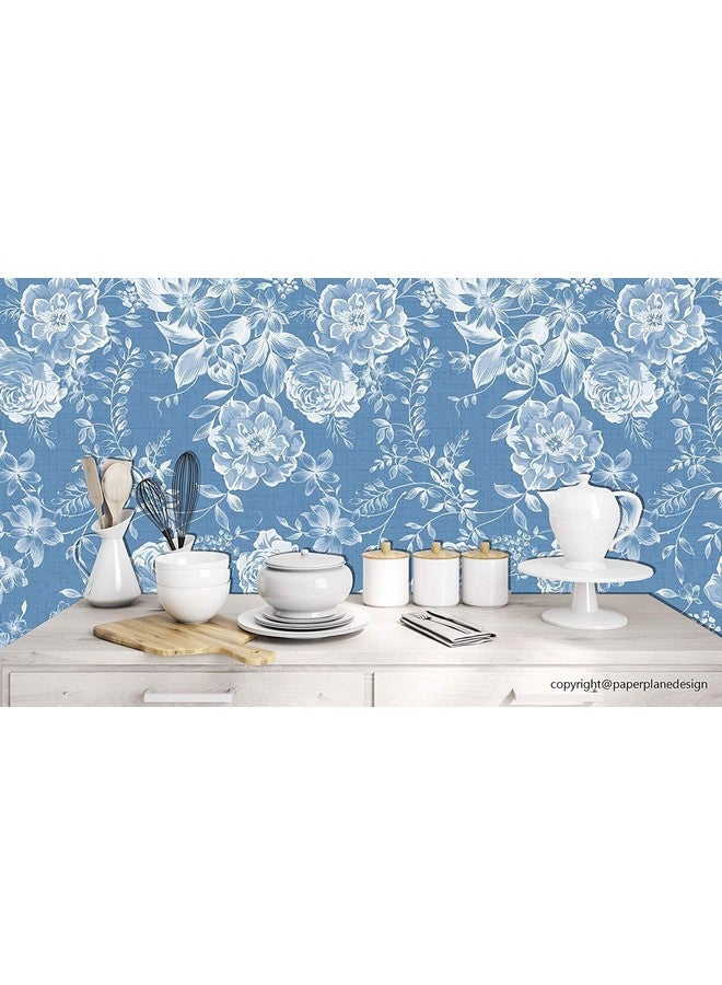 بيبر بلان ديزاين ورق حائط لاصق ذاتي ممتاز. اللون الأزرق المائي الزهري (16 × 90 بوصة × 1 لفة / 10 قدم مربع) (80 قدم مربع (للجدار القياسي الكامل)) - Image 3