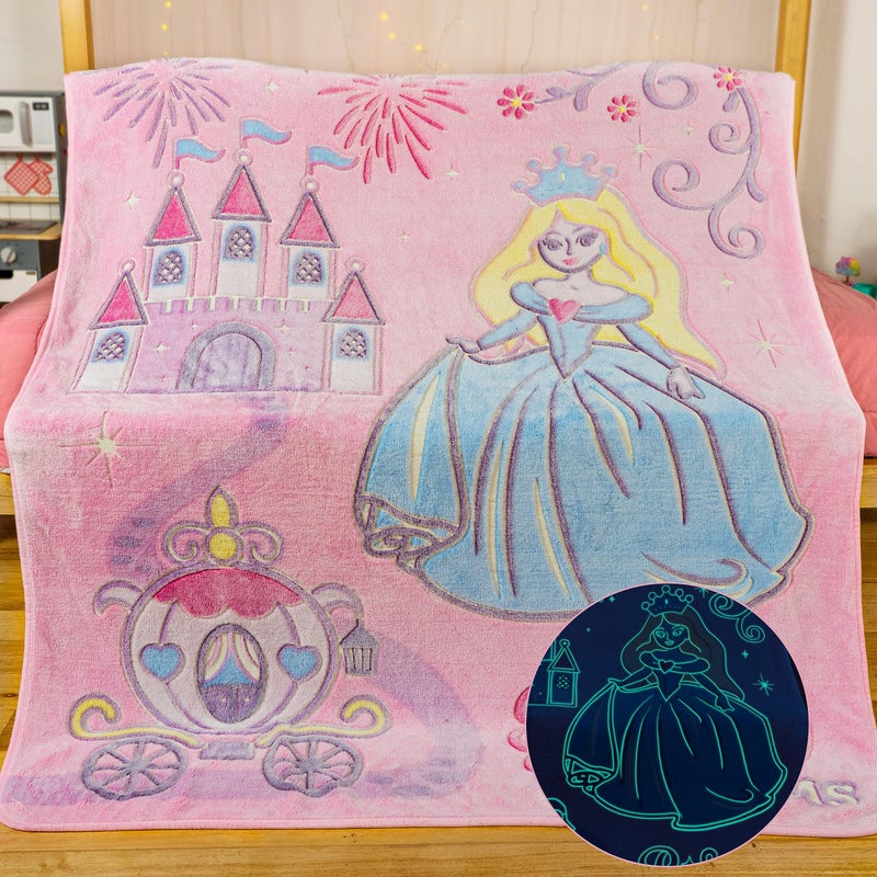 Snooze Bliss Snooze Bliss Glow in The Dark Princess Blanket Fun Birthday Gift for Kids Who Love Toys  Dresses for Girls Cute Toddler Blanket Throw for Princess Bedding and Room Decor 