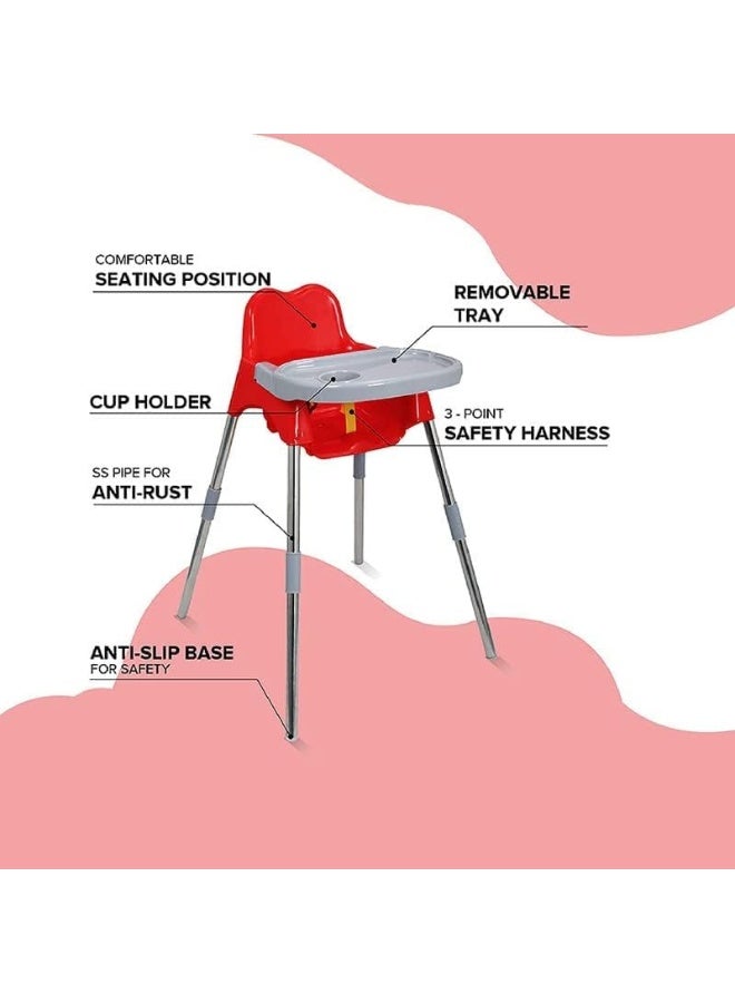 ESQUBE Esqube Spotty Baby Feeding Chair And Kids Dining High Chair with Foot Rest And Tray Red Color  - Image 3