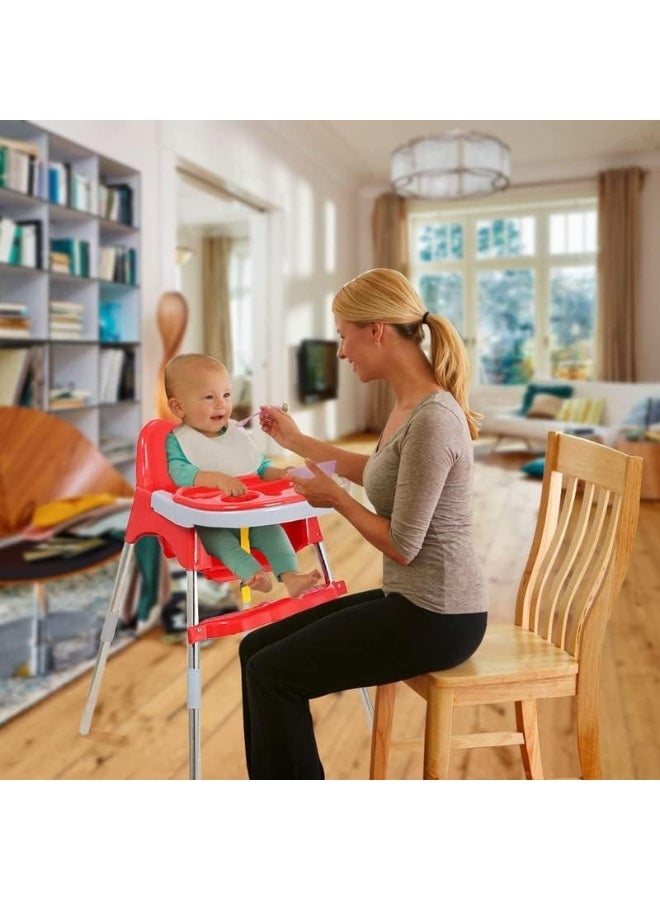 ESQUBE Esqube Spotty Baby Feeding Chair And Kids Dining High Chair with Foot Rest And Tray Red Color  - Image 2