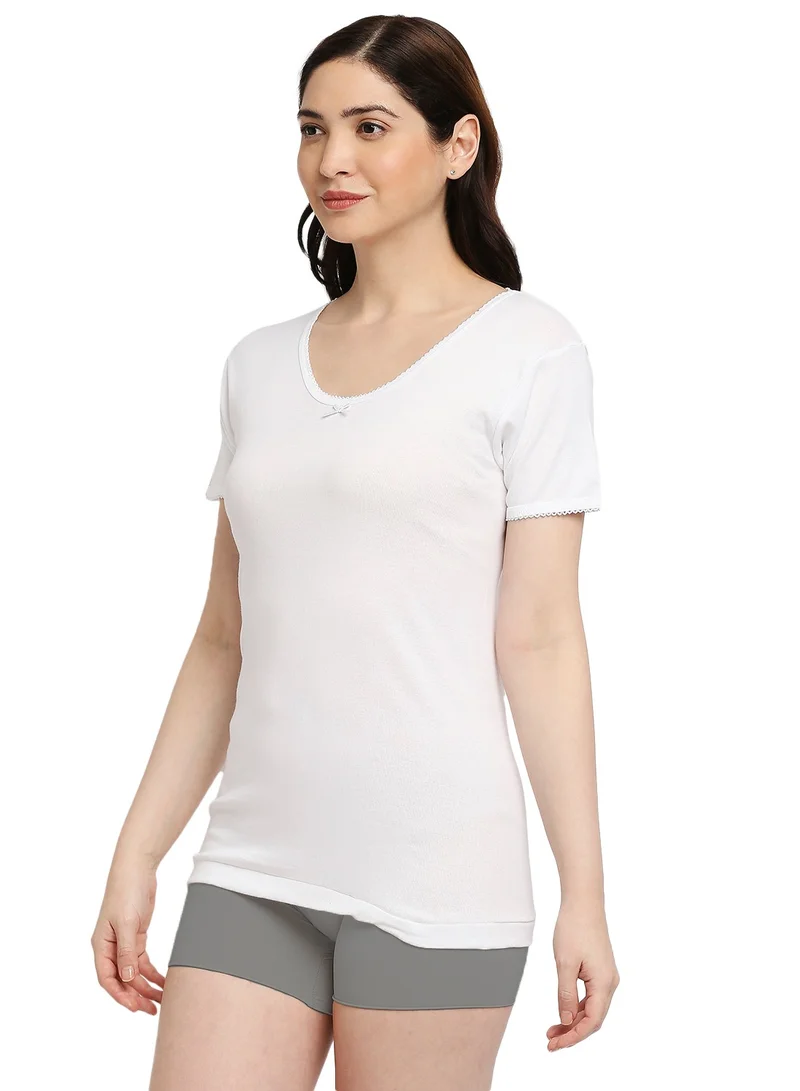 Byc WHITE Womens 100% Combed Cotton Undershirt, Seamless No-Stitch Sides, Soft Skin-Friendly Inner Tshirt (1PC PACK) - White for Women | Best Price UAE
