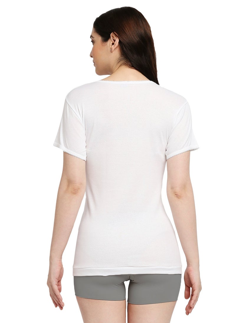 BYC WOMEN'S COTTON UNDERSHIRT - WHITE  - Image 5