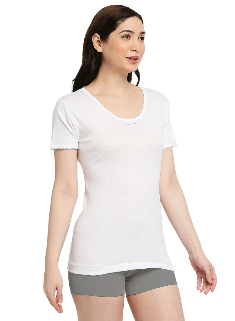 Byc WHITE Womens 100% Combed Cotton Undershirt, Seamless No-Stitch Sides, Soft Skin-Friendly Inner Tshirt (1PC PACK) - White for Women | Best Price UAE
