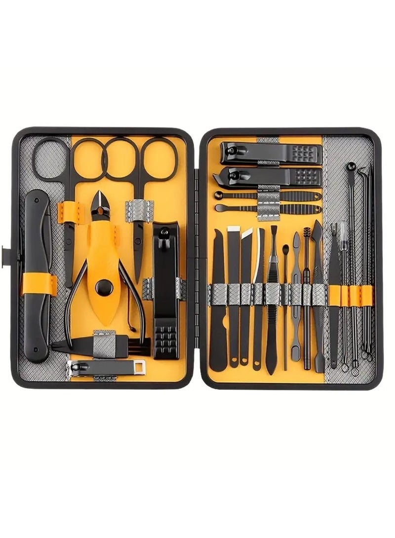 LDQ Black And Yellow Grooming Kit,Professional Manicure And Pedicure Set,Portable Travel Case With Nail Clippers.Sciossors.Tweezers,Ear Pick Tools & More,Personal Care Accessories  - Image 1