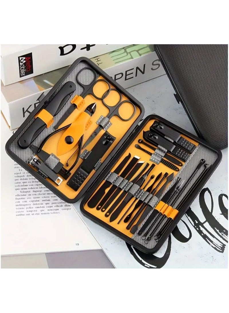 LDQ Black And Yellow Grooming Kit,Professional Manicure And Pedicure Set,Portable Travel Case With Nail Clippers.Sciossors.Tweezers,Ear Pick Tools & More,Personal Care Accessories  - Image 2