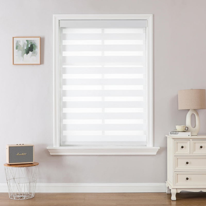 Joydeco Cordless Zebra Blinds Pro Dual Layer Light Control Zebra Blinds for Windows LightProof Aluminum Cover FreeStop Roller Shades for Home Office White 19 W x 48 H - Image 2