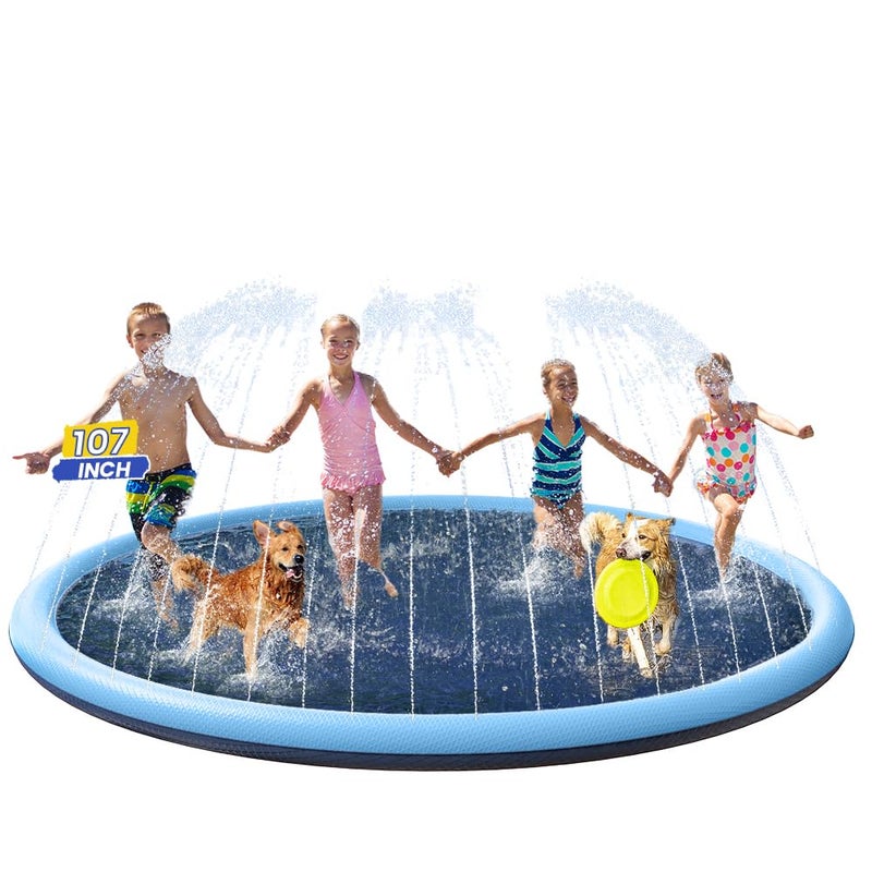 PETOCAT Splash Pad NonSlip Dogs Cool Sprinkler Pool Extra Large Splash Pads for Kids Dog Baby Wading Pool Summer Outdoor Play Water Fun Toy Gift Easy to UseClean 107 inch - Image 2