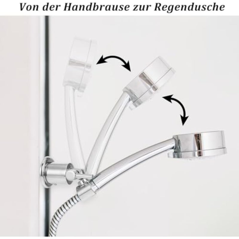 حامل رأس دش بزاوية 180 درجة قابلة للتعديل، دعامة رأس دش محمولة من الكروم مع صامولة شد، عصا دش وحامل خرطوم للحمام، تصميم بسيط من الكروم - Image 2
