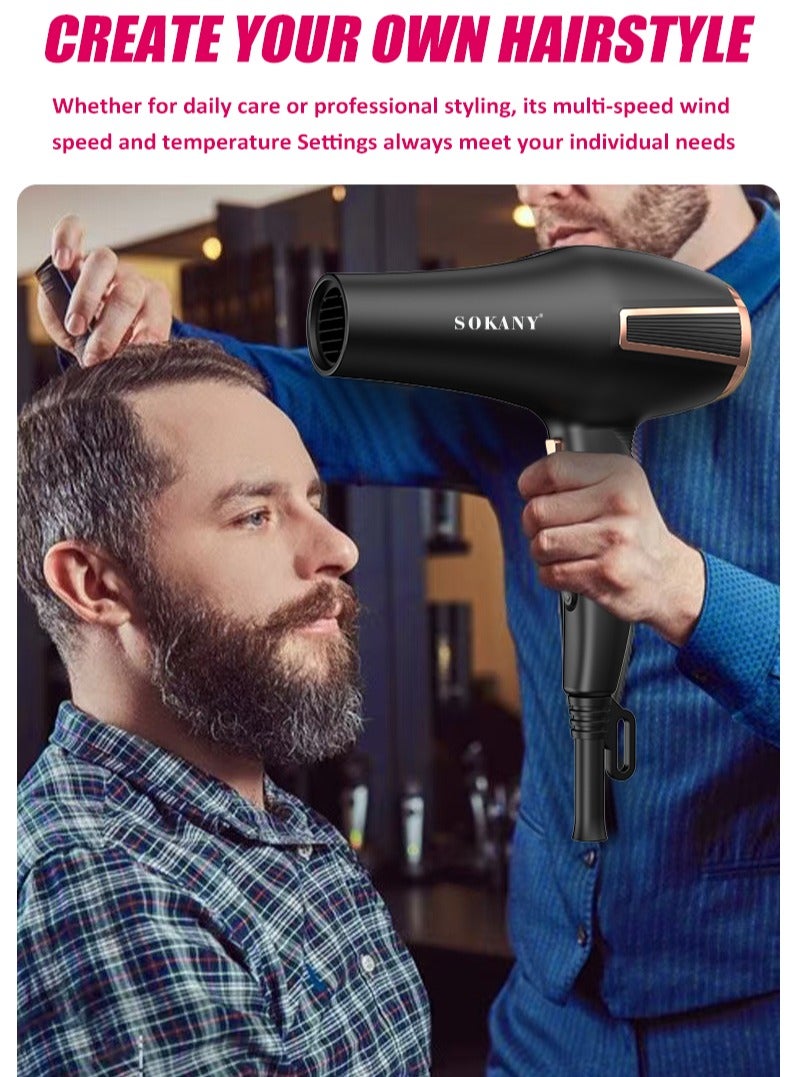 سوكاني مجفف شعر SOKANY بالأيونات السالبة، مجفف شعر سريع التجفيف متعدد الوظائف للاستخدام المنزلي، 2800 واط، درجة حرارة وسرعة قابلة للتعديل في مستويات متعددة، أسود (الموديل: SK-14023) - قابس: معيار أوروبي - Image 5