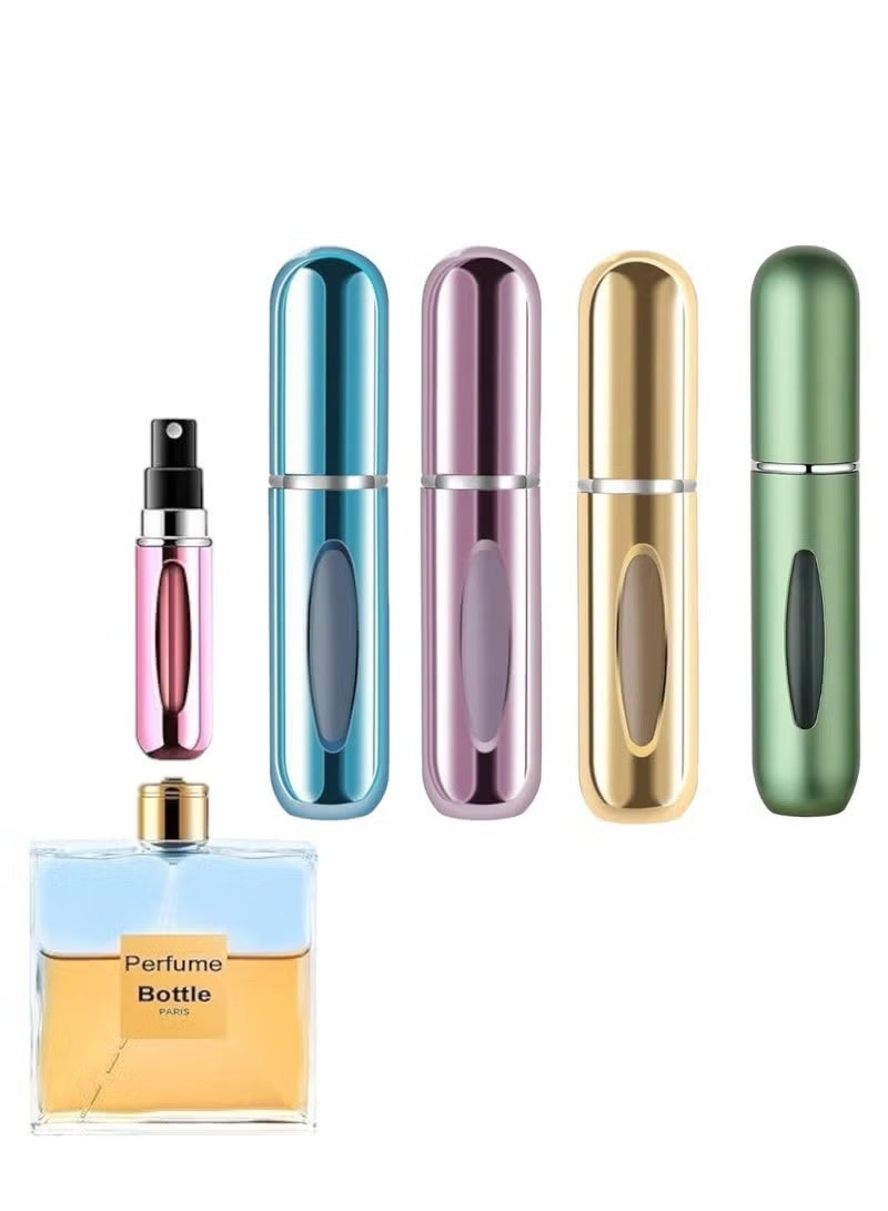 Shein Portable Refillable Perfume Atomizer Set, 10ml Travel Size, 4-Pack, Multi-Colour Metallic Finish - Image 1