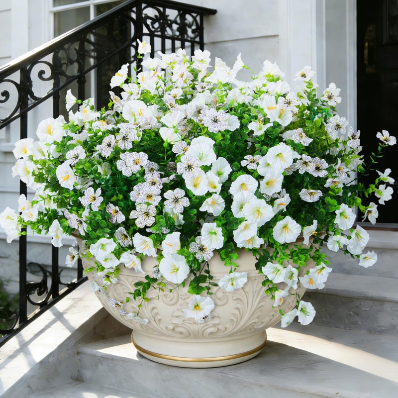 Hrobek Artificial Flowers for Outdoors Faux Plants Outside Indoor,Realistic UV Resistant Silk Fake Daisy Morning Glory for Home Patio Garden Back Yard Front Porch Decor Spring Summer(12 Bunches,White) - Image 1