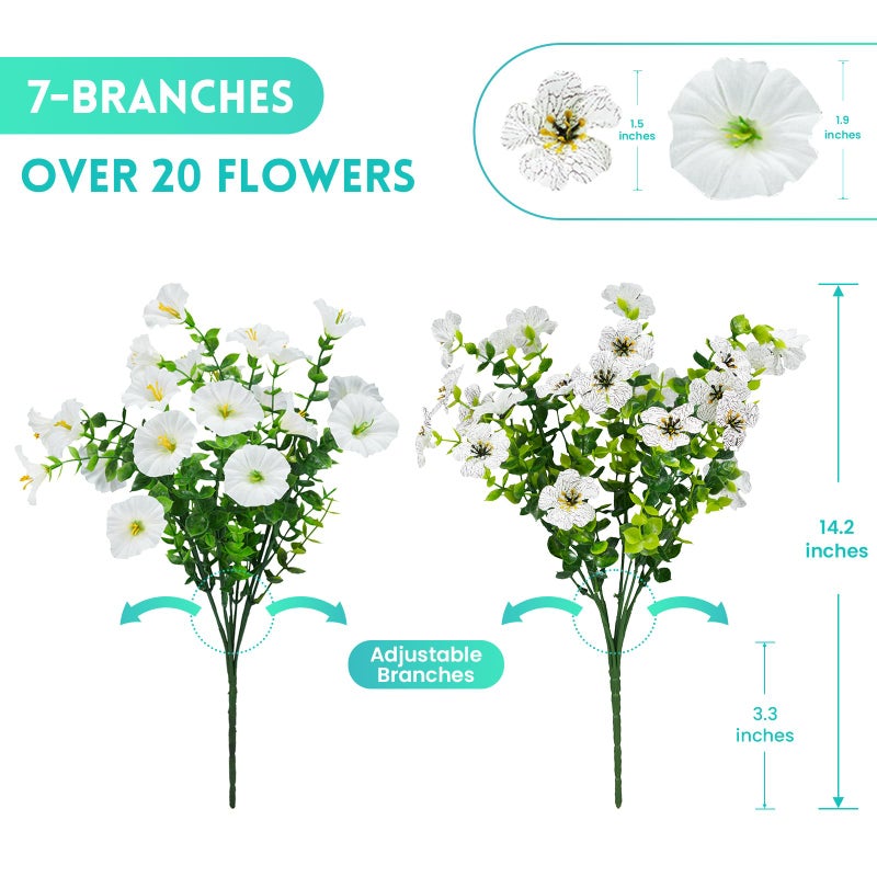 Hrobek Artificial Flowers for Outdoors Faux Plants Outside Indoor,Realistic UV Resistant Silk Fake Daisy Morning Glory for Home Patio Garden Back Yard Front Porch Decor Spring Summer(12 Bunches,White) - Image 3