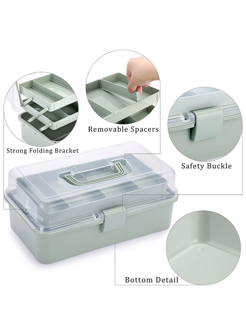 LOOPITYS Storage Box 3-Layer Plastic Dividing Craft Organizer and Storage with Adjustable Spacers Portable Handled Art Supply Organizer Multi purpose medicine box, office storage case, home utility box, sewing organizer and craft supplies storage box (Haze Green) - Image 5