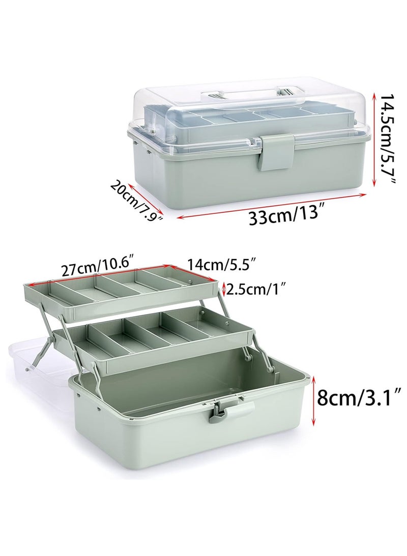 LOOPITYS Storage Box 3-Layer Plastic Dividing Craft Organizer and Storage with Adjustable Spacers Portable Handled Art Supply Organizer Multi purpose medicine box, office storage case, home utility box, sewing organizer and craft supplies storage box (Haze Green) - Image 4