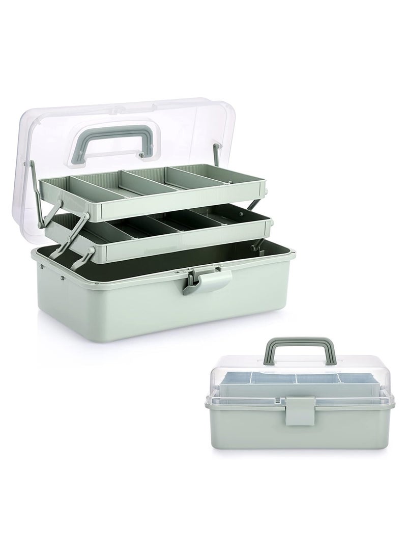 LOOPITYS Storage Box 3-Layer Plastic Dividing Craft Organizer and Storage with Adjustable Spacers Portable Handled Art Supply Organizer Multi purpose medicine box, office storage case, home utility box, sewing organizer and craft supplies storage box (Haze Green) - Image 2
