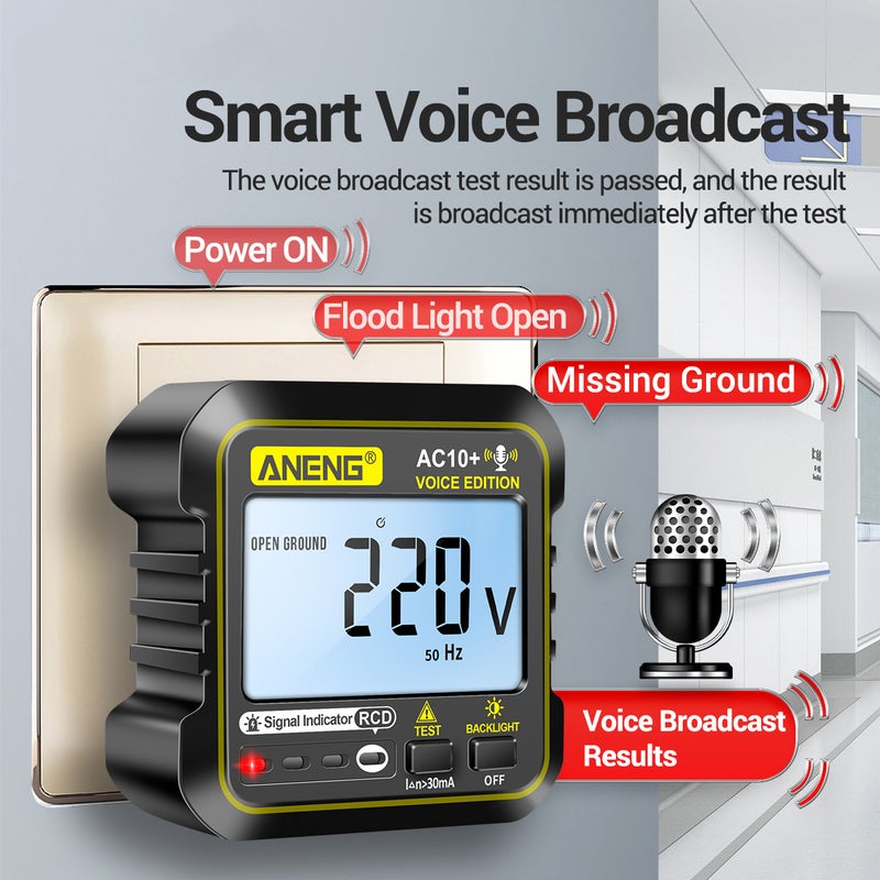 ANENG Multi-function Voice Broadcast Socket Tester Leakage Protection Socket Polarity Detection Socket Phase Meter RCD 220V For US/EU Plug Multimeter Digital Tester Home Tools - Image 5